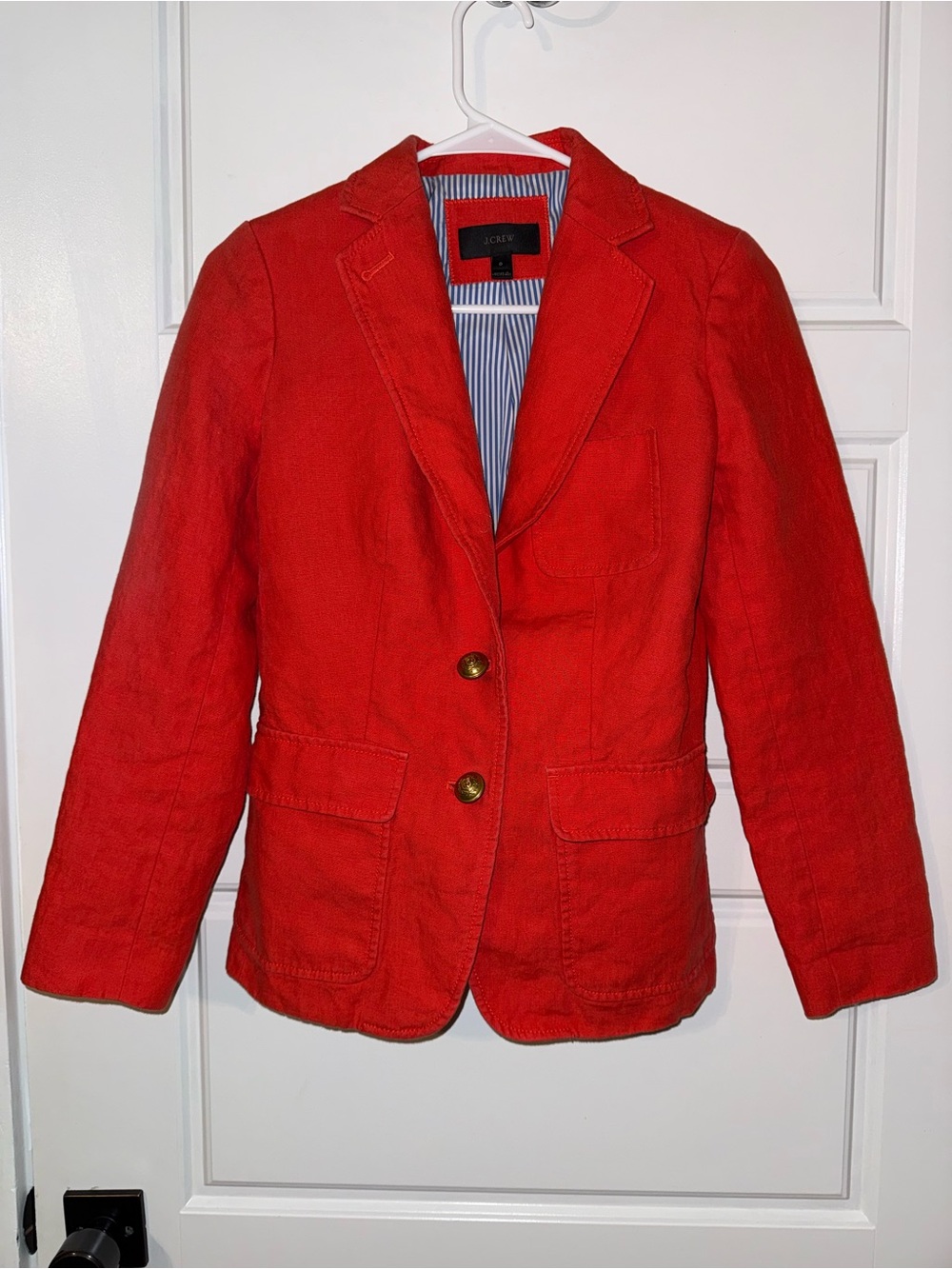 J. Crew Bright Red Women's Linen-Blend Two-Button Blazer